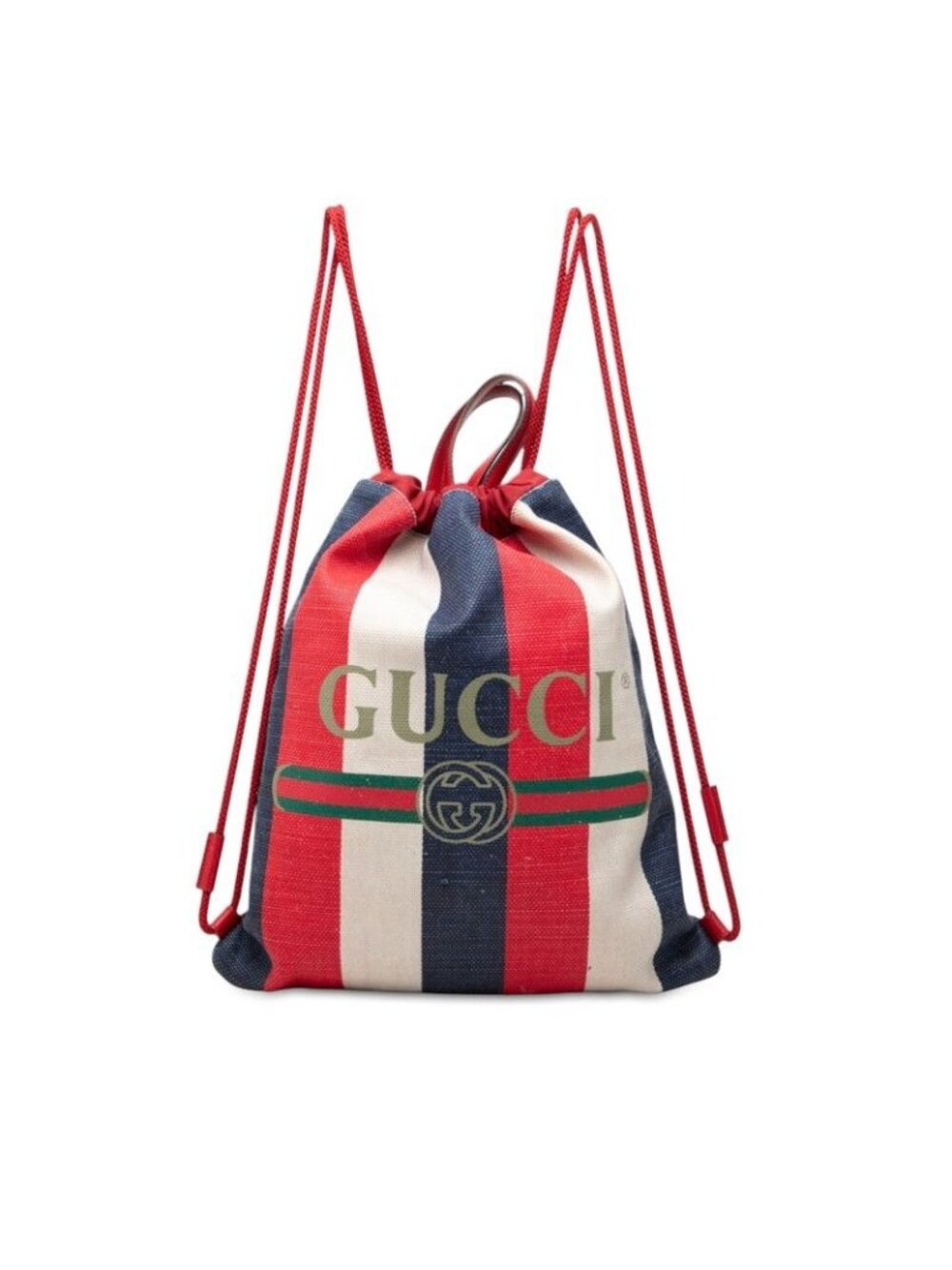 Gucci Sherry Line GG Logo Backpack Drawstring Blue Red Canvas Leather